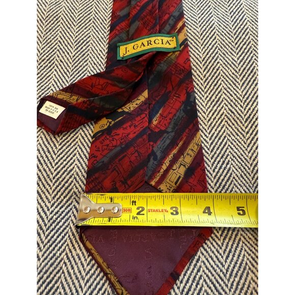 J. Garcia Mens Abstract Red & Gold Silk Tie - 57 Inches Long - Picture 3 of 4
